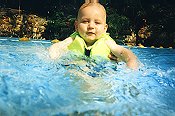 Jack pretending to be a water baby